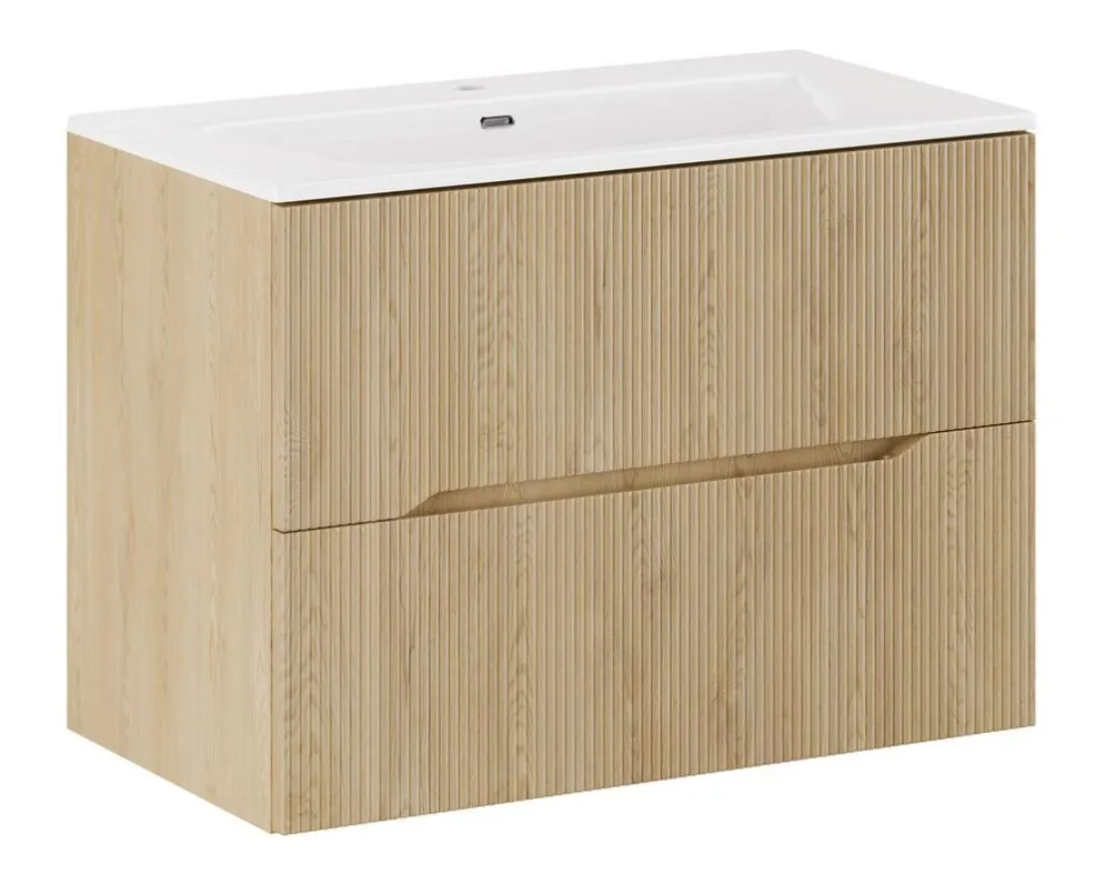 Szeroka szafka pod umywalkę NORDIC CREMONA 2S 80cm dąb cremona z umywalką wpuszczaną SKY I sklep meblowy MIRAT. styl RYFLOWANY, SKANDYNAWSKI kolekcja CD-NORDIC