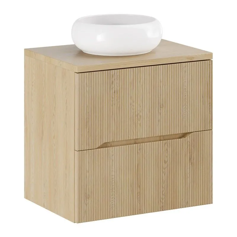 Szafka pod umywalkę NORDIC CREMONA 2S 60cm dąb cremona z umywalką nablatową WIKI I sklep meblowy MIRAT. styl RYFLOWANY, SKANDYNAWSKI kolekcja CD-NORDIC