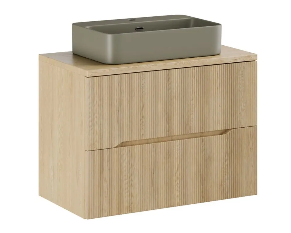 Szeroka szafka pod umywalkę NORDIC CREMONA 2S 80cm dąb cremona z umywalką nablatową TRUST 2 I sklep meblowy MIRAT. styl RYFLOWANY, SKANDYNAWSKI kolekcja CD-NORDIC
