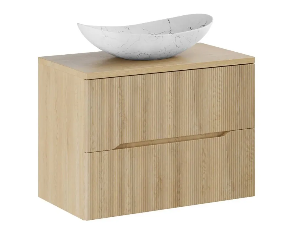 Ryflowana szafka pod umywalkę NORDIC CREMONA 2S 60cm dąb cremona z umywalką nablatową LENA I sklep meblowy MIRAT. styl RYFLOWANY, SKANDYNAWSKI kolekcja CD-NORDIC