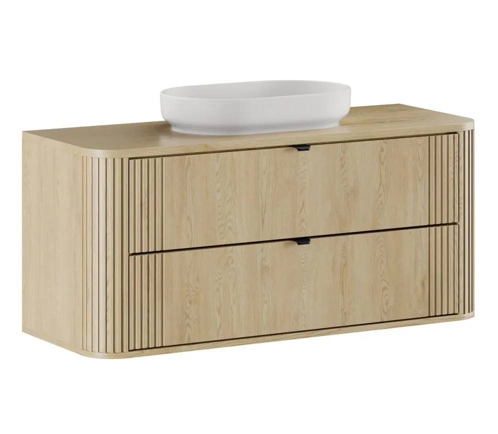 Szafka pod umywalkę OVALIA CREMONA 2S 120cm dąb cremona z umywalką nablatową RIVER I sklep meblowy MIRAT. styl RYFLOWANY, SKANDYNAWSKI kolekcja OVALIA