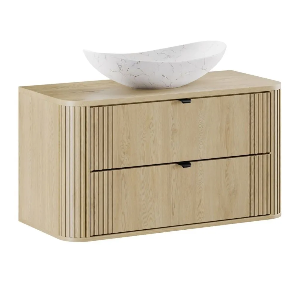 Wisząca szafka pod umywalkę OVALIA CREMONA 2S 100cm dąb cremona z umywalką nablatową LENA I sklep meblowy MIRAT. styl RYFLOWANY, SKANDYNAWSKI kolekcja OVALIA