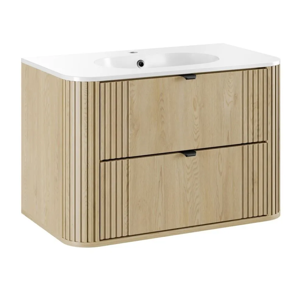 Szafka pod umywalkę OVALIA CREMONA 2S 80cm dąb cremona z umywalką wpuszczaną PURE I sklep meblowy MIRAT. styl RYFLOWANY, SKANDYNAWSKI kolekcja OVALIA
