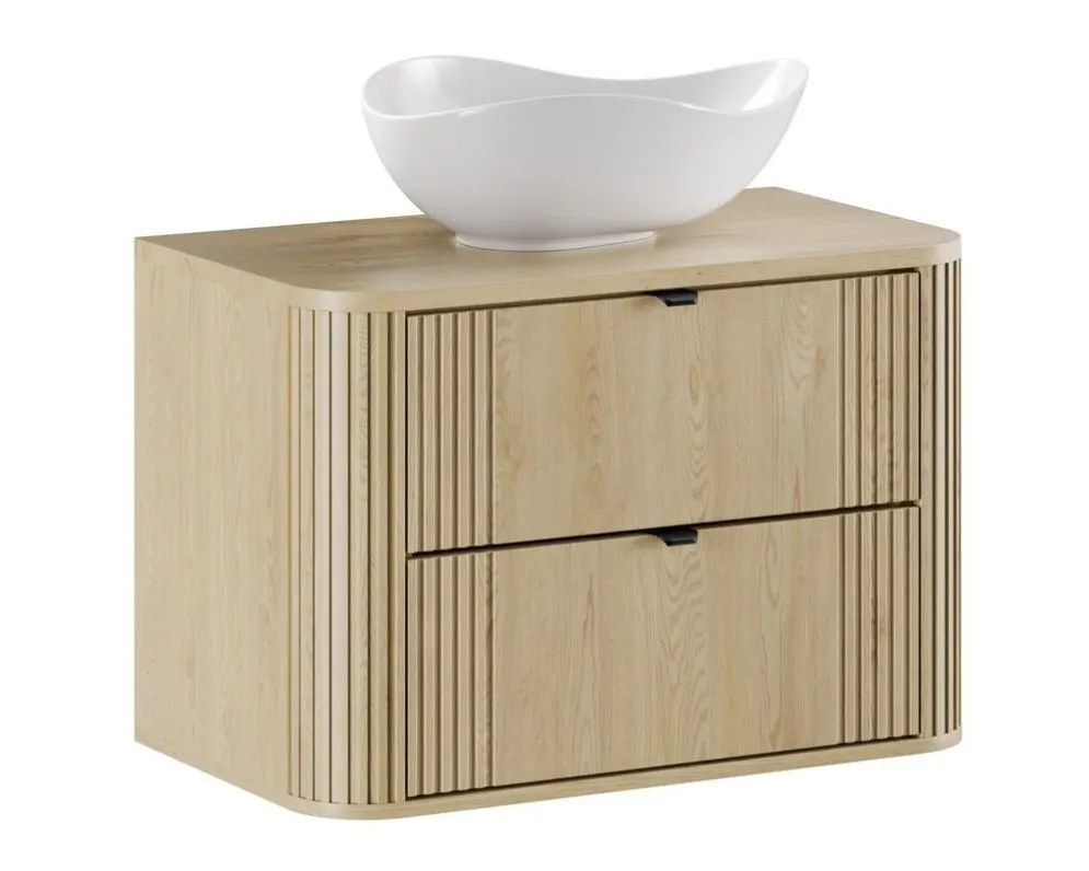 Szafka pod umywalkę OVALIA CREMONA 2S 80cm dąb cremona z umywalką nablatową CLOUD I sklep meblowy MIRAT. styl RYFLOWANY, SKANDYNAWSKI kolekcja OVALIA