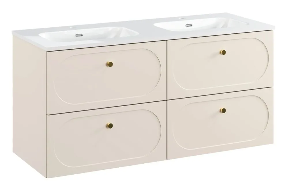 Zestaw szafek pod umywalkę DONNA SAND 120cm beż piaskowy z umywalką wpuszczaną FLY I sklep meblowy MIRAT. styl SKANDYNAWSKI kolekcja DONNA