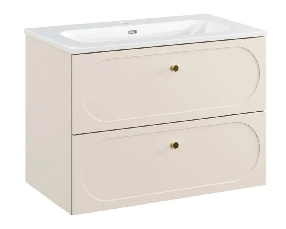 Szafka łazienkowa DONNA SAND 2S 80cm beż piaskowy z umywalką wpuszczaną FLY I sklep meblowy MIRAT. styl SKANDYNAWSKI kolekcja DONNA