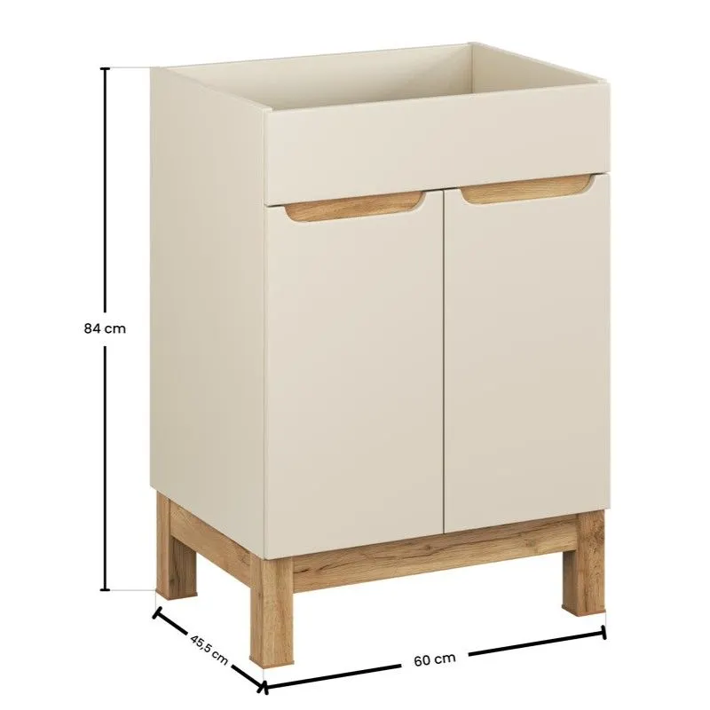 Szafka pod umywalkę BALI 2D 60 cm kaszmirowy mat z cichym domykiem  I sklep meblowy MIRAT. styl SKANDYNAWSKI kolekcja BALI