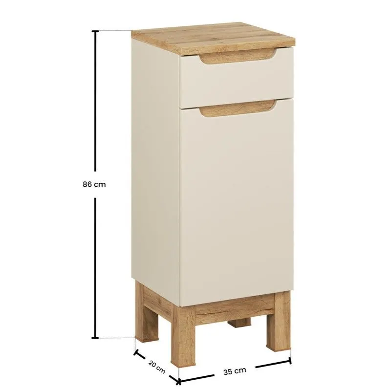 Szafka łazienkowa BALI 1D1S 35 cm kaszmirowy mat stojąca I sklep meblowy MIRAT. styl SKANDYNAWSKI kolekcja BALI