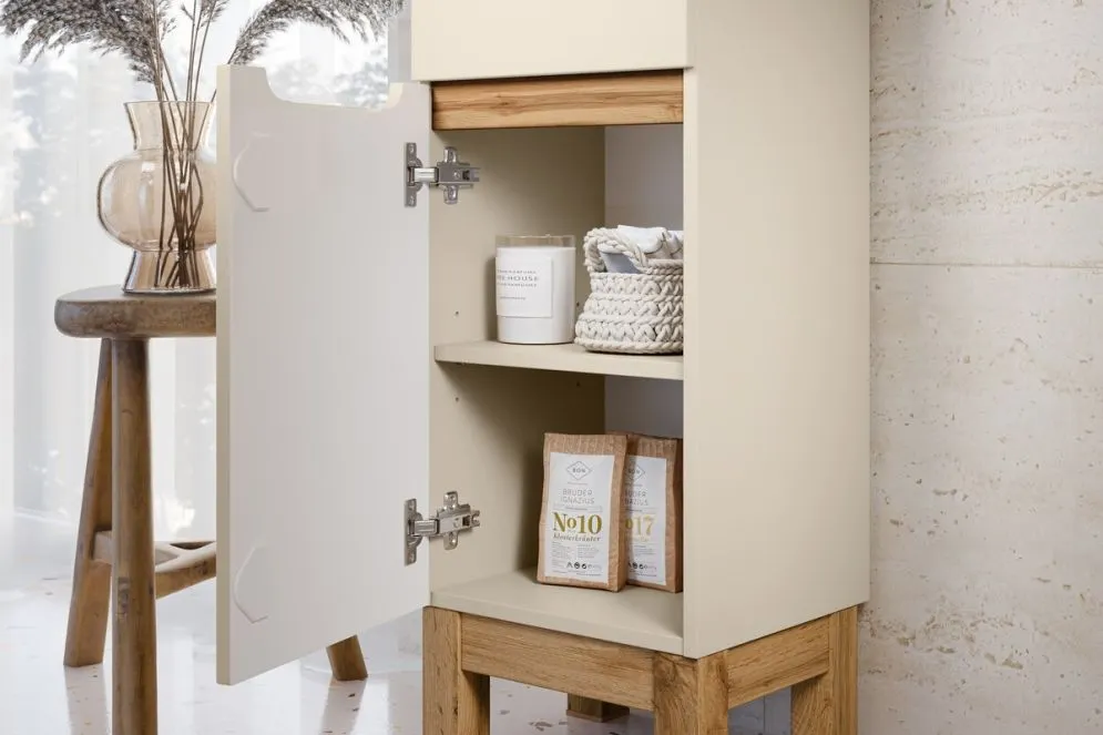 Szafka łazienkowa BALI 35 cm kaszmirowy mat wysoka dwudrzwiowa I sklep meblowy MIRAT. styl SKANDYNAWSKI kolekcja BALI