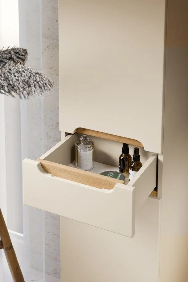 Szafka łazienkowa BALI 35 cm kaszmirowy mat wysoka dwudrzwiowa I sklep meblowy MIRAT. styl SKANDYNAWSKI kolekcja BALI