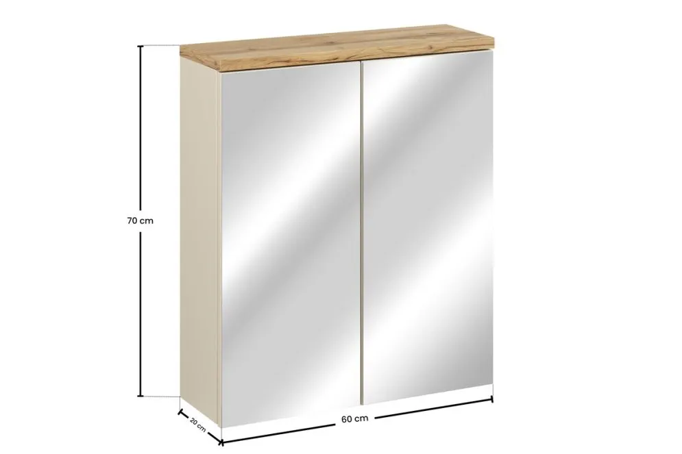 Dwudrzwiowa szafka łazienkowa BALI 60 cm kaszmirowy mat z lustrem I sklep meblowy MIRAT. styl SKANDYNAWSKI kolekcja BALI