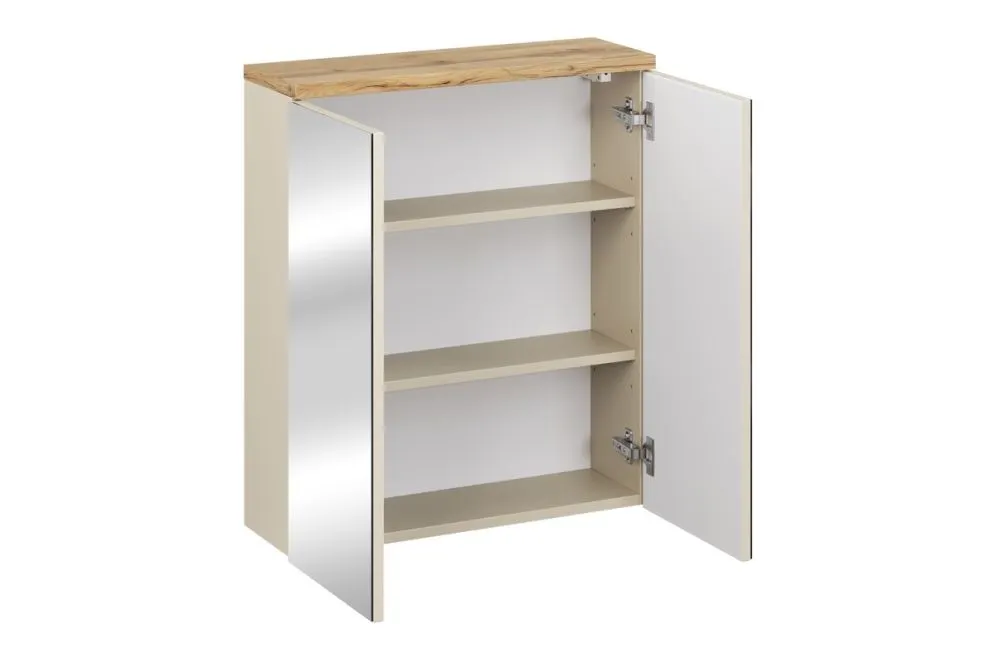 Dwudrzwiowa szafka łazienkowa BALI 60 cm kaszmirowy mat z lustrem I sklep meblowy MIRAT. styl SKANDYNAWSKI kolekcja BALI