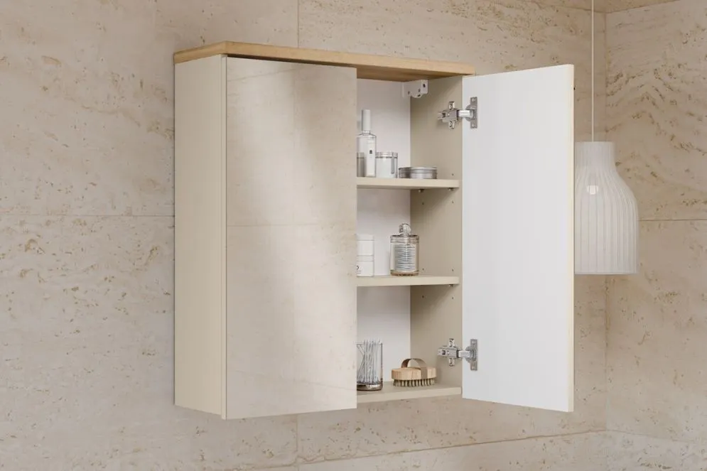 Dwudrzwiowa szafka łazienkowa BALI 60 cm kaszmirowy mat z lustrem I sklep meblowy MIRAT. styl SKANDYNAWSKI kolekcja BALI