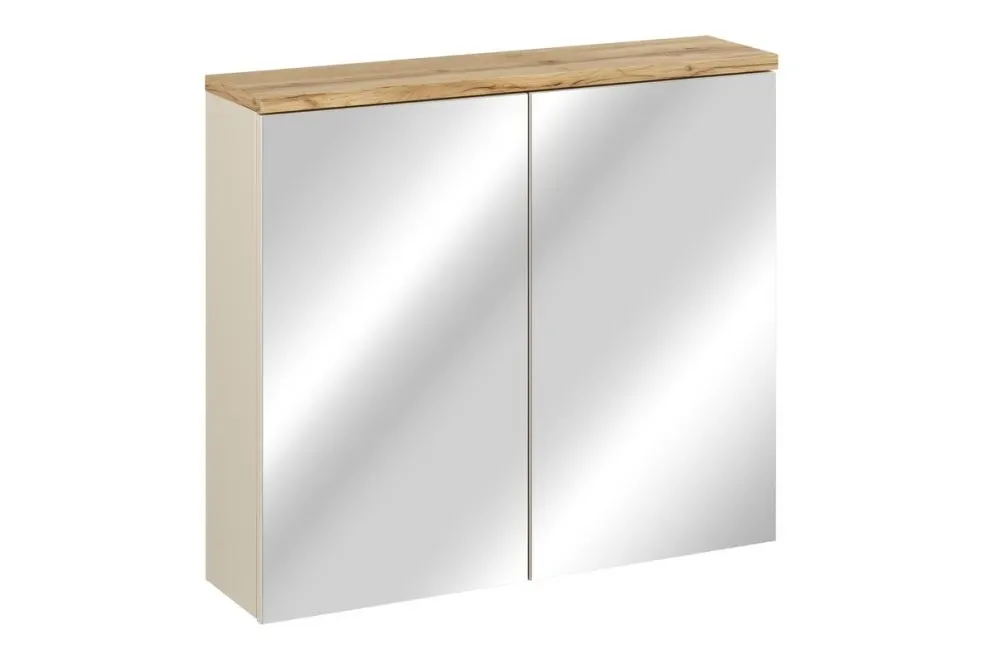 Szafka łazienkowa BALI 80 cm kaszmirowy mat z lustrem z półkami I sklep meblowy MIRAT. styl SKANDYNAWSKI kolekcja BALI