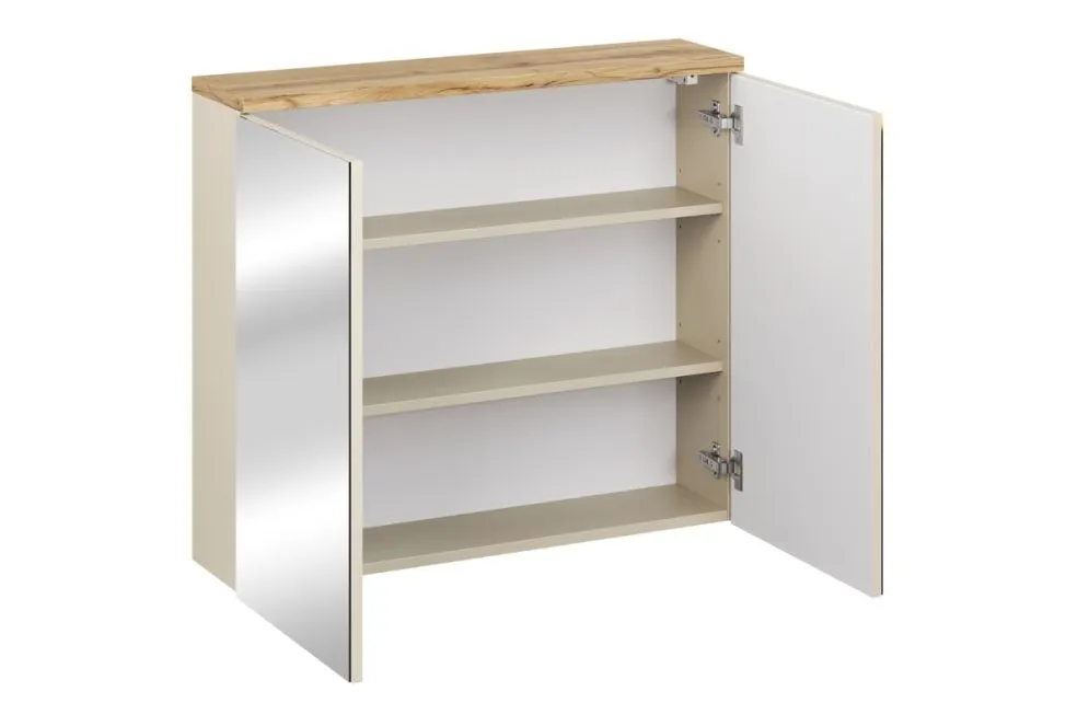 Szafka łazienkowa BALI 80 cm kaszmirowy mat z lustrem z półkami I sklep meblowy MIRAT. styl SKANDYNAWSKI kolekcja BALI