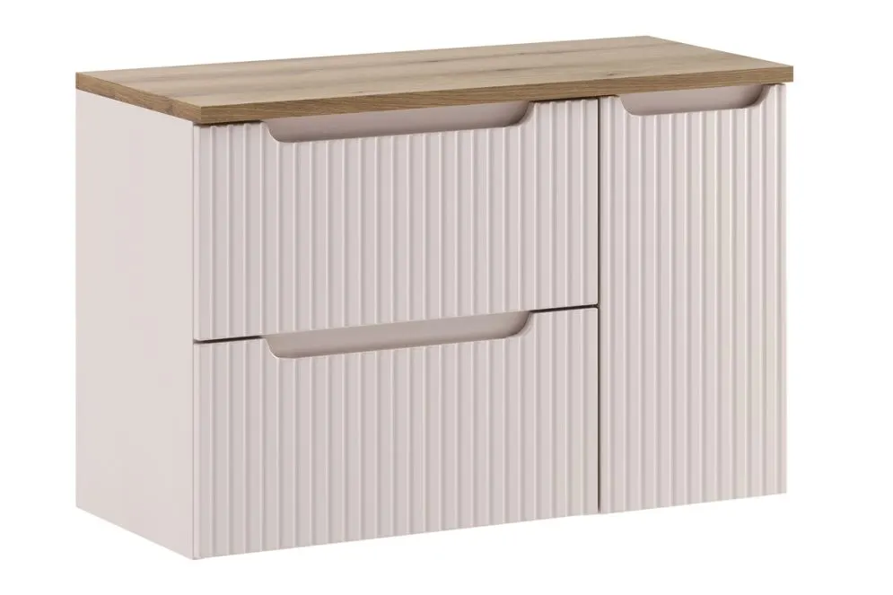 Szafka pod umywalkę nablatową NOVA CASHMERE 60cm kaszmirowa - zestaw 90cm z blatem i CARGO 30cm I sklep meblowy MIRAT. styl RYFLOWANY kolekcja NOVA