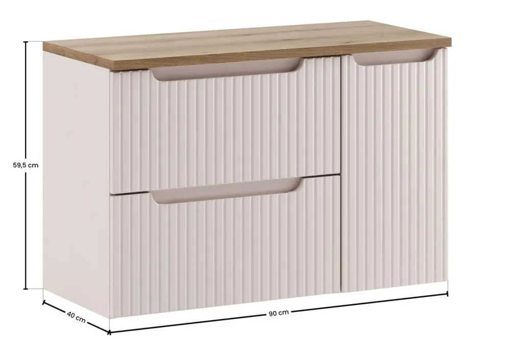 Szafka pod umywalkę nablatową NOVA CASHMERE 60cm kaszmirowa - zestaw 90cm z blatem i CARGO 30cm I sklep meblowy MIRAT. styl RYFLOWANY kolekcja NOVA