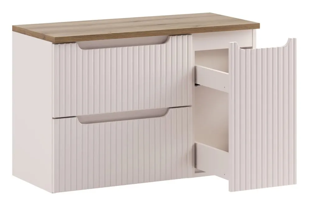 Szafka pod umywalkę nablatową NOVA CASHMERE 60cm kaszmirowa - zestaw 90cm z blatem i CARGO 30cm I sklep meblowy MIRAT. styl RYFLOWANY kolekcja NOVA