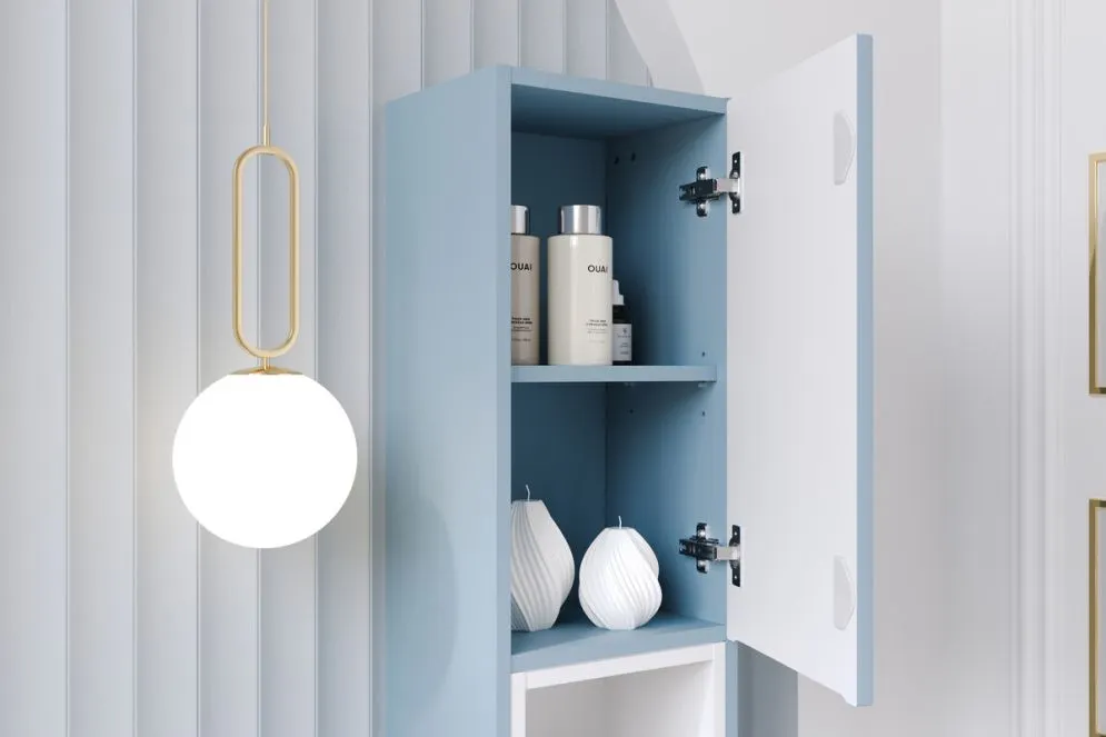 Szafka łazienkowa NOVA DENIM 2D 30cm niebieska wysoka dwudrzwiowa I sklep meblowy MIRAT. styl RYFLOWANY kolekcja NOVA