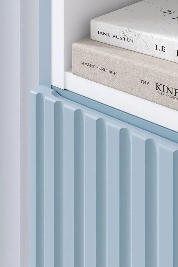 Szafka łazienkowa NOVA DENIM 2D 30cm niebieska wysoka dwudrzwiowa I sklep meblowy MIRAT. styl RYFLOWANY kolekcja NOVA