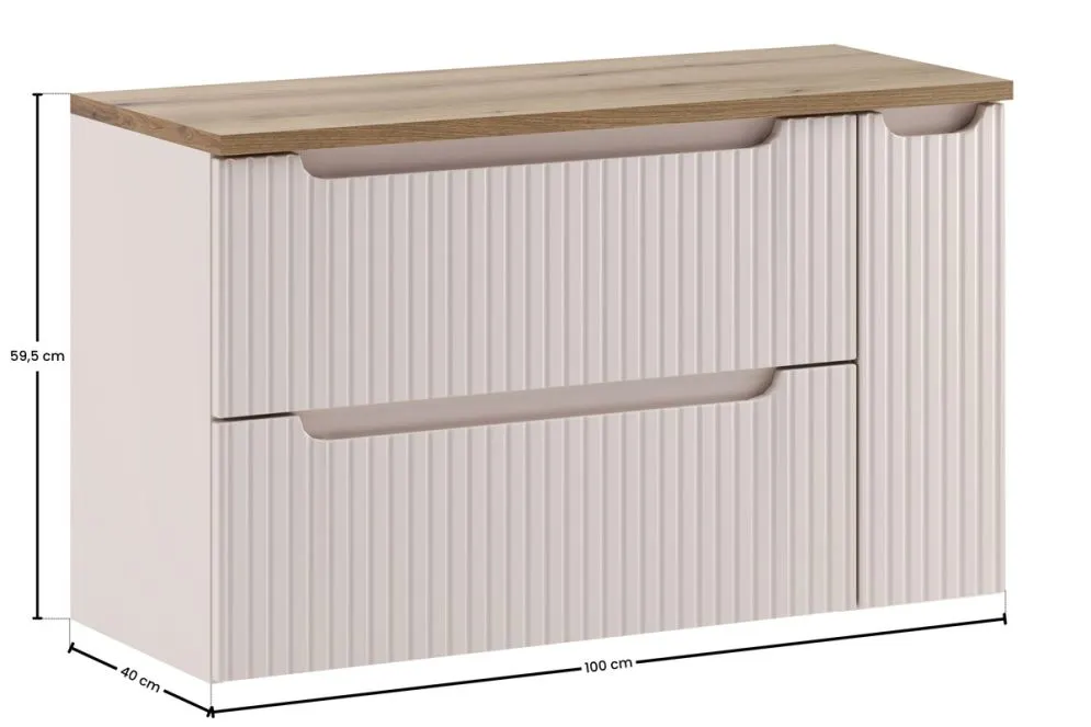 Szafka pod umywalkę nablatową NOVA CASHMERE 80cm kaszmirowa - zestaw 100cm z blatem i CARGO I sklep meblowy MIRAT. styl RYFLOWANY kolekcja NOVA