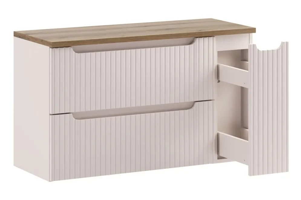 Szafka pod umywalkę nablatową NOVA CASHMERE 80cm kaszmirowa - zestaw 100cm z blatem i CARGO I sklep meblowy MIRAT. styl RYFLOWANY kolekcja NOVA