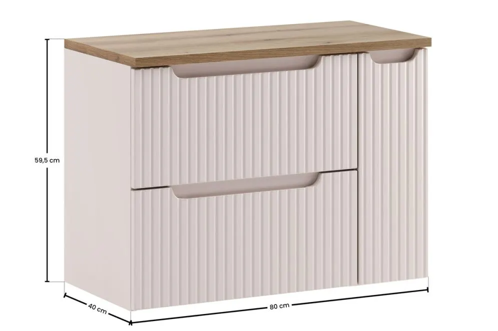 Szafka pod umywalkę nablatową NOVA CASHMERE 60cm kaszmirowa - zestaw 80cm z blatem i CARGO I sklep meblowy MIRAT. styl RYFLOWANY kolekcja NOVA