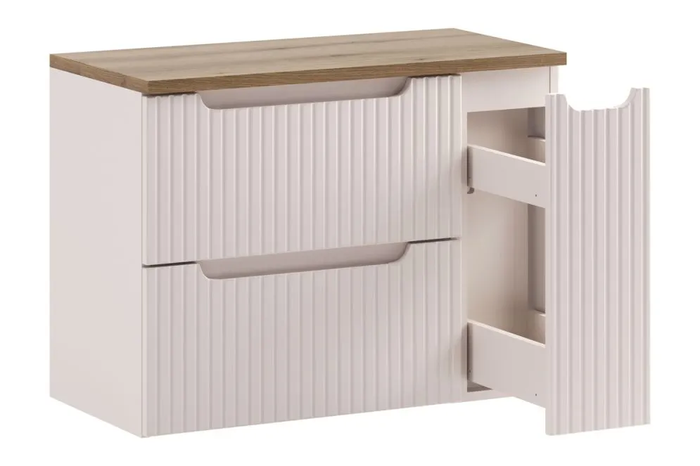 Szafka pod umywalkę nablatową NOVA CASHMERE 60cm kaszmirowa - zestaw 80cm z blatem i CARGO I sklep meblowy MIRAT. styl RYFLOWANY kolekcja NOVA