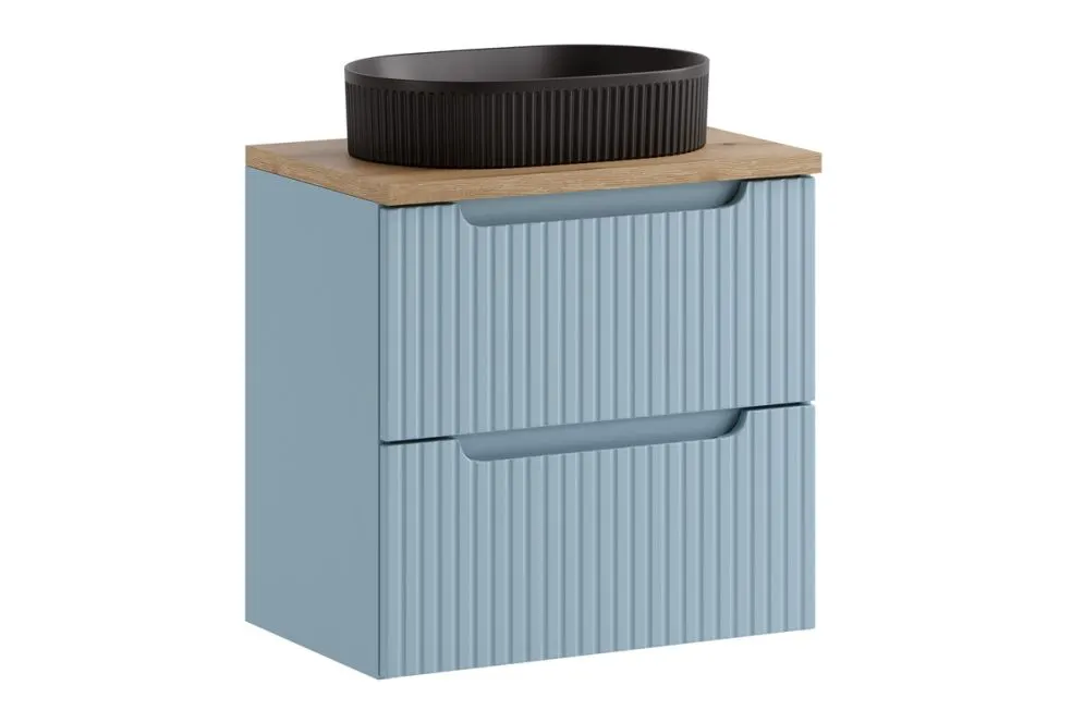 Szafka pod umywalkę NOVA DENIM 2S 60cm niebieska z szufladami ryflowanymi I sklep meblowy MIRAT. styl RYFLOWANY kolekcja NOVA