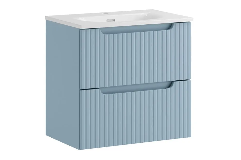 Szafka pod umywalkę NOVA DENIM 2S 60cm niebieska z szufladami ryflowanymi I sklep meblowy MIRAT. styl RYFLOWANY kolekcja NOVA