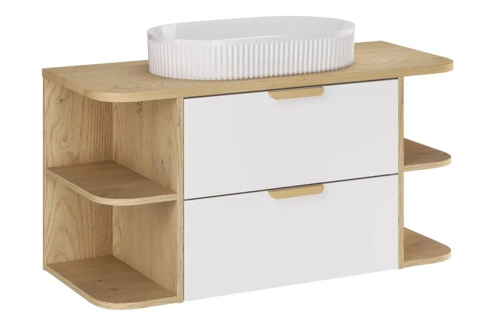 Szafka pod umywalkę nablatową ASTER WHITE 60cm biały mat - zestaw 100cm z blatem i 2x regał I sklep meblowy MIRAT. styl SKANDYNAWSKI kolekcja ASTER