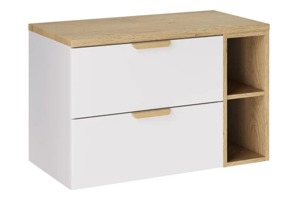 Szafka pod umywalkę nablatową ASTER WHITE 60cm biały mat- zestaw 80cm z blatem i regałem 20cm I sklep meblowy MIRAT. styl SKANDYNAWSKI kolekcja ASTER