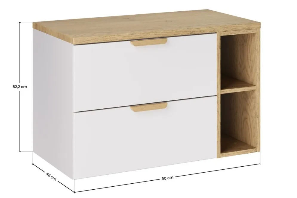 Szafka pod umywalkę nablatową ASTER WHITE 60cm biały mat- zestaw 80cm z blatem i regałem 20cm I sklep meblowy MIRAT. styl SKANDYNAWSKI kolekcja ASTER