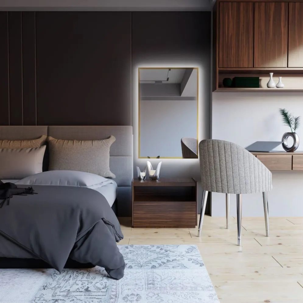 Wiszące lustro łazienkowe LUMO 90x60cm złote z oświetleniem LED I sklep meblowy MIRAT.