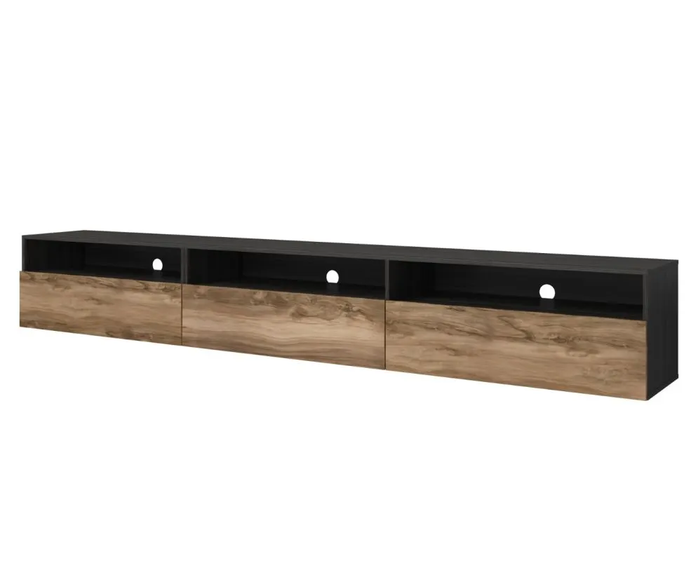 Trzydrzwiowa szafka RTV BAROS 270cm orzech/czarna stojąca/wisząca I sklep meblowy MIRAT. styl LOFT kolekcja BAROS