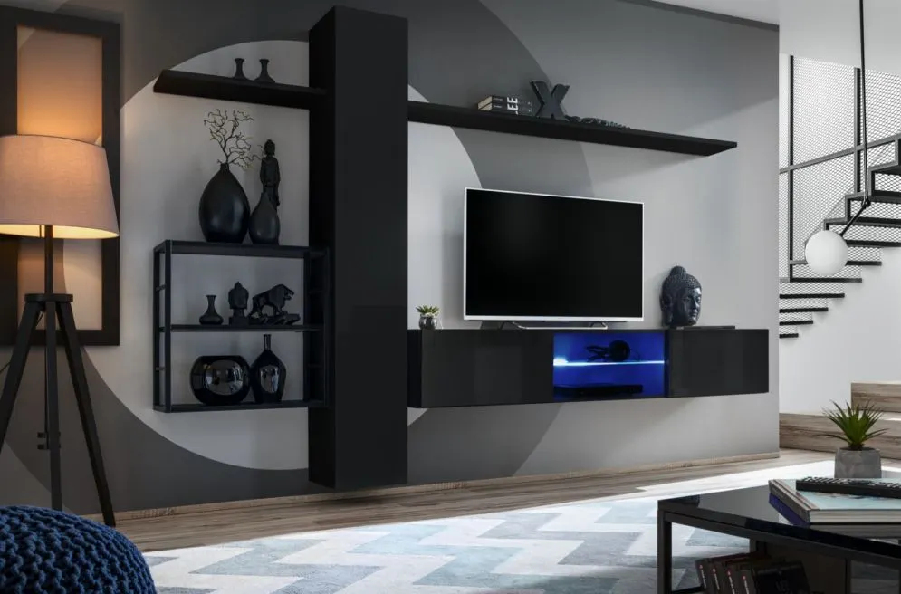 Meblościanka SWITCH MET V czarny połysk do nowoczesnego salonu | MIRAT.  kolekcja SWITCH MET