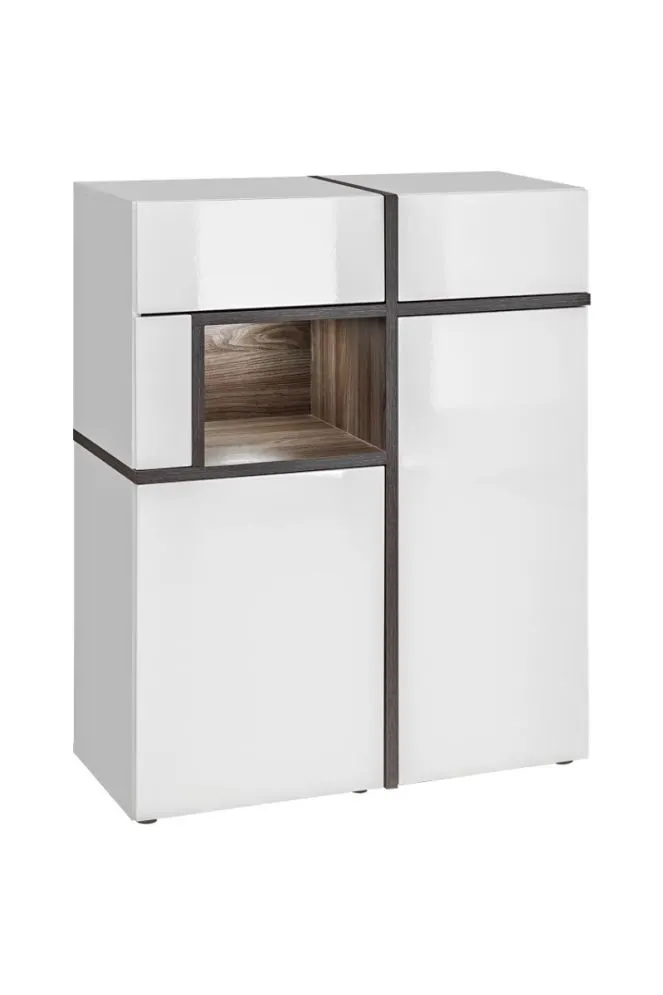 Meblościanka CROSS LED biała z biokominkiem nowoczesna I sklep meblowy MIRAT.  kolekcja CROSS ASM