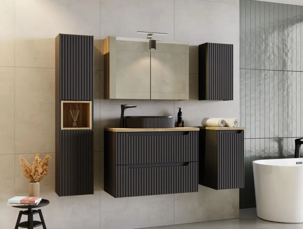 Szafka łazienkowa NOVA BLACK D2 81-30-1D 30cm czarna wisząca I sklep meblowy MIRAT. styl RYFLOWANY