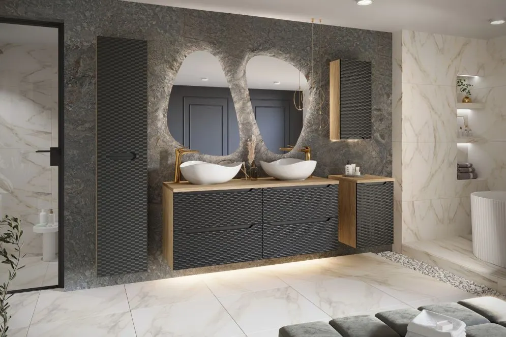 Szafka łazienkowa OCEAN BLACK 80-01-2D 35cm dąb olejowany/czarna słupek dwudrzwiowy I sklep meblowy MIRAT. styl GLAMOUR