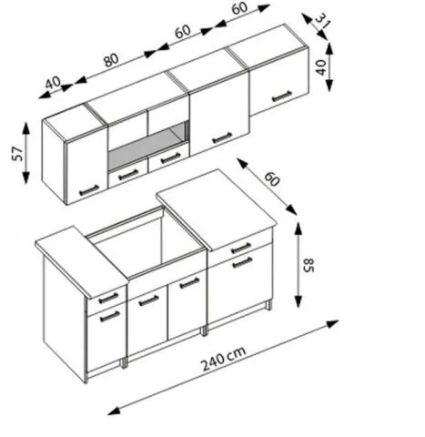 Meble kuchenne ALINA 240 dąb/czarne | MIRAT. w stylu  kolekcja