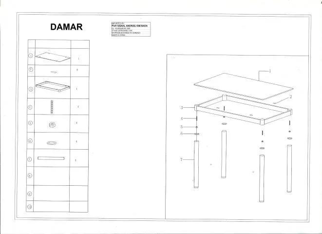 instrukcja montażu stołu Damar