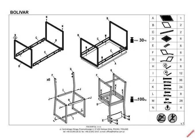 Zestaw BOLIVAR stół + 6 krzeseł dąb złoty | MIRAT. styl LOFT