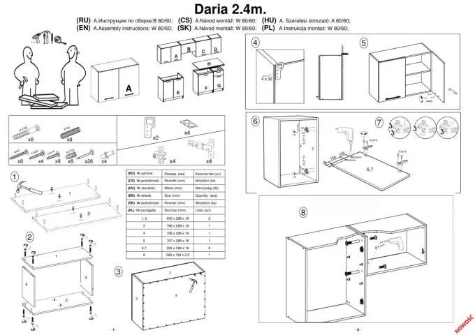 Instrukcja montażu mebli kuchennych DARIA 240