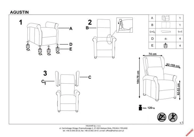 Fotel AGUSTIN beżowy rozkładany do salonu | MIRAT. w stylu kolekcja