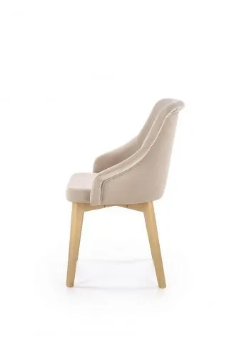 Eleganckie tapicerowane beżowe krzesło z drewnianymi nogami dąb miodowy TOLEDO 2