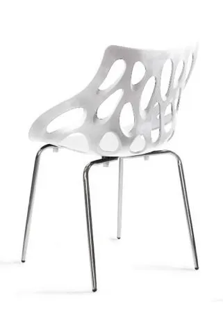 Białe krzesło plastikowe z otworami na metalowych nogach AREA