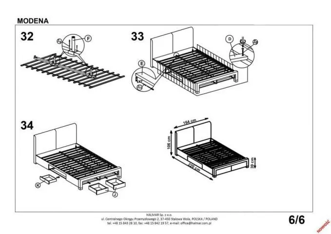 Łóżko MODENA 2 160x200 białe eko skórzane z 4 szufladami | MIRAT. w stylu GLAMOUR, KLASYCZNY kolekcja
