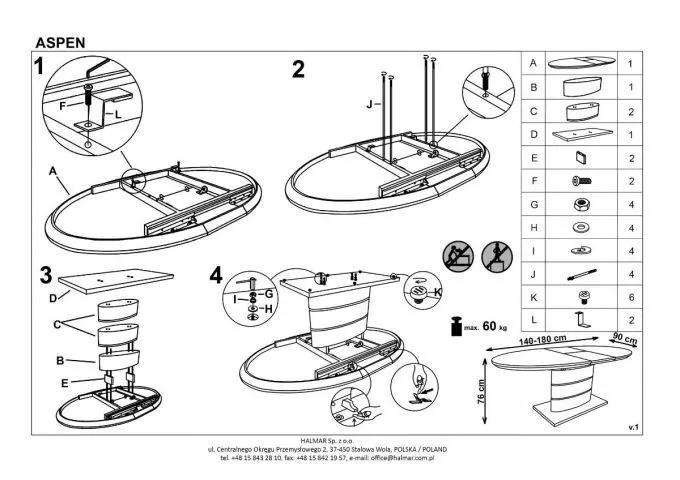 Instrukcja montażu stołu ASPEN