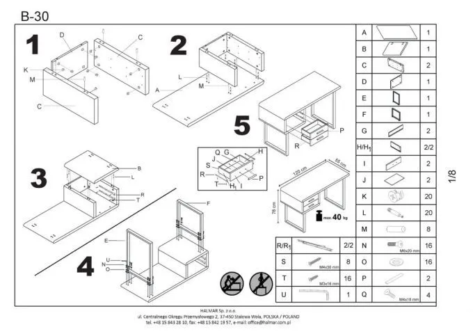 Biurko B30 do komputera białe Halmar | MIRAT. w stylu  kolekcja