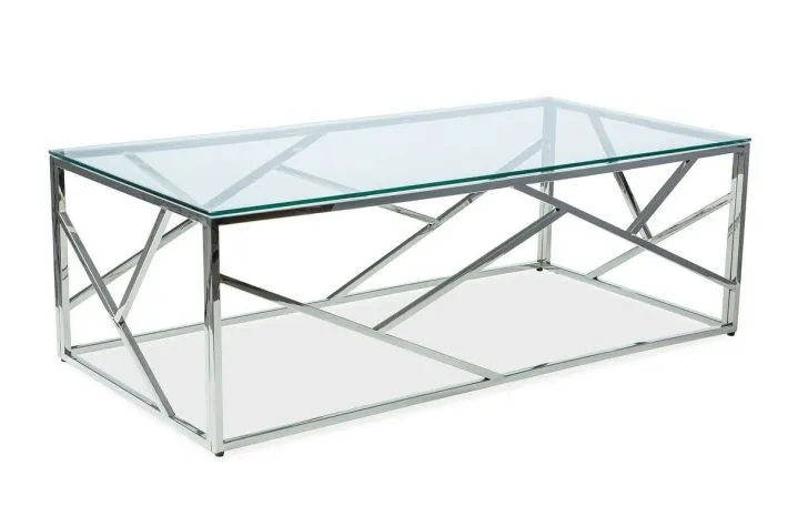 srebrna ława ze szklanym blatem w stylu glamour ESCADA A